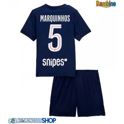 Maglie da calcio Paris Saint-Germain Marquinhos #5 Prima Maglia Bambino 2025-26 Manica Corta + Pantaloni corti)